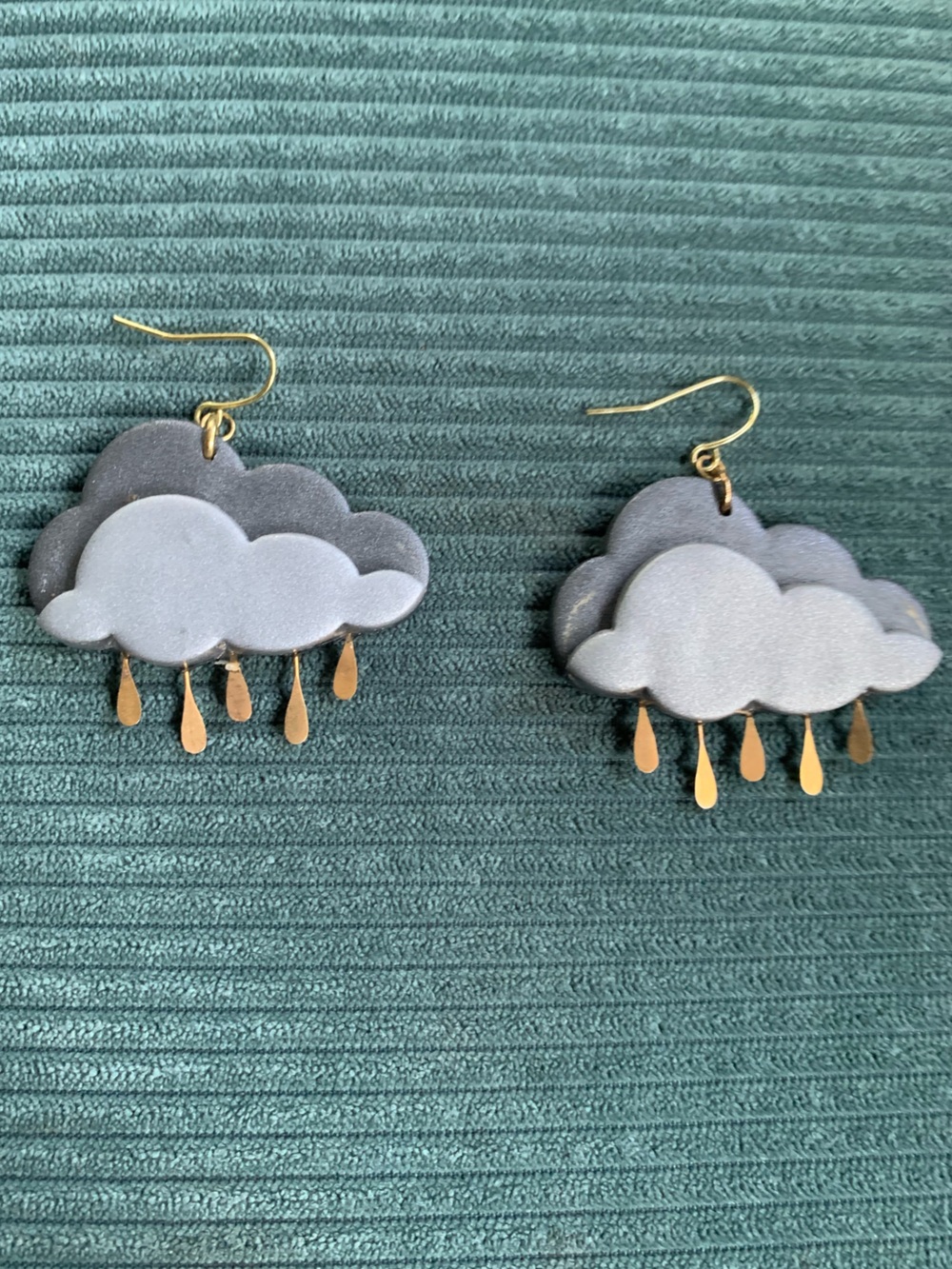 Gray Cloud Drop Earrings with Gold Rain Accents